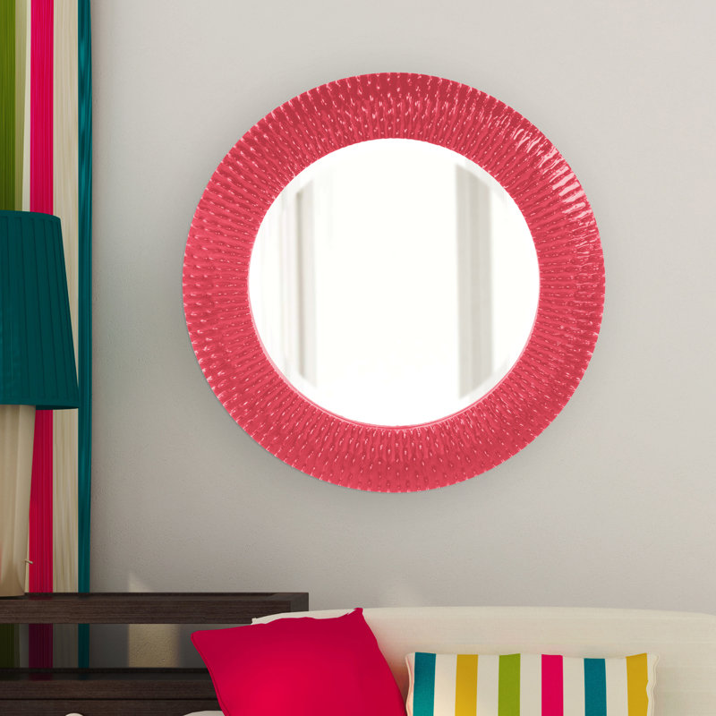 Miroir biseauté moderne et contemporain Denville, H 32 po x l 32 po, Rose vif