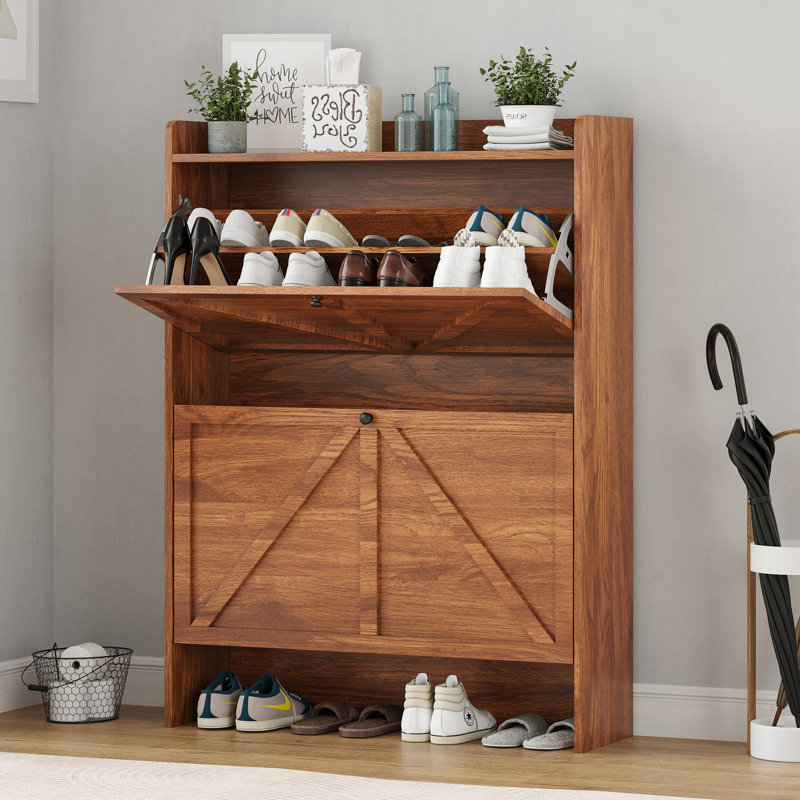 16 Pair Shoe Storage Cabinet, Walnut