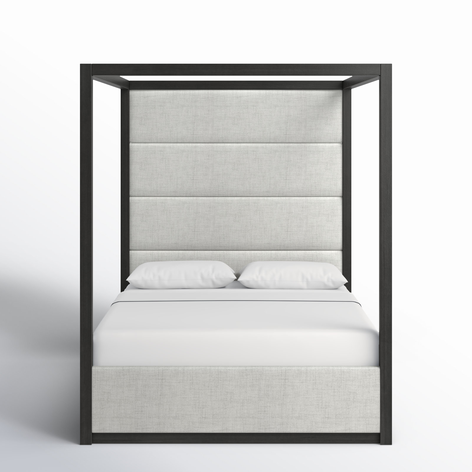 Langley Tufted Canopy Bed, Queen, Gray/Off-White