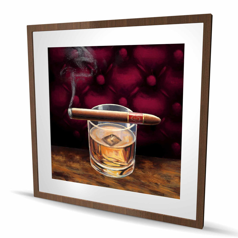 Scotch sur glace avec cigare - reproduction matte encadrée pour Man Cave, H 36 po x l 36 po, Brun