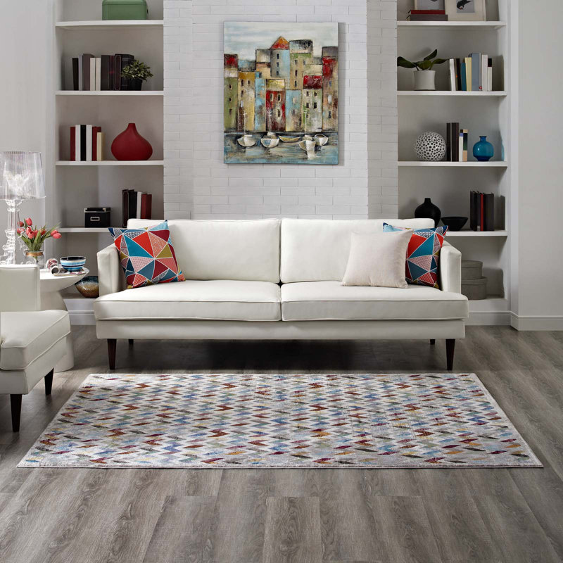 Gemma Blue Geometric Synthetic 4' x 6' Area Rug