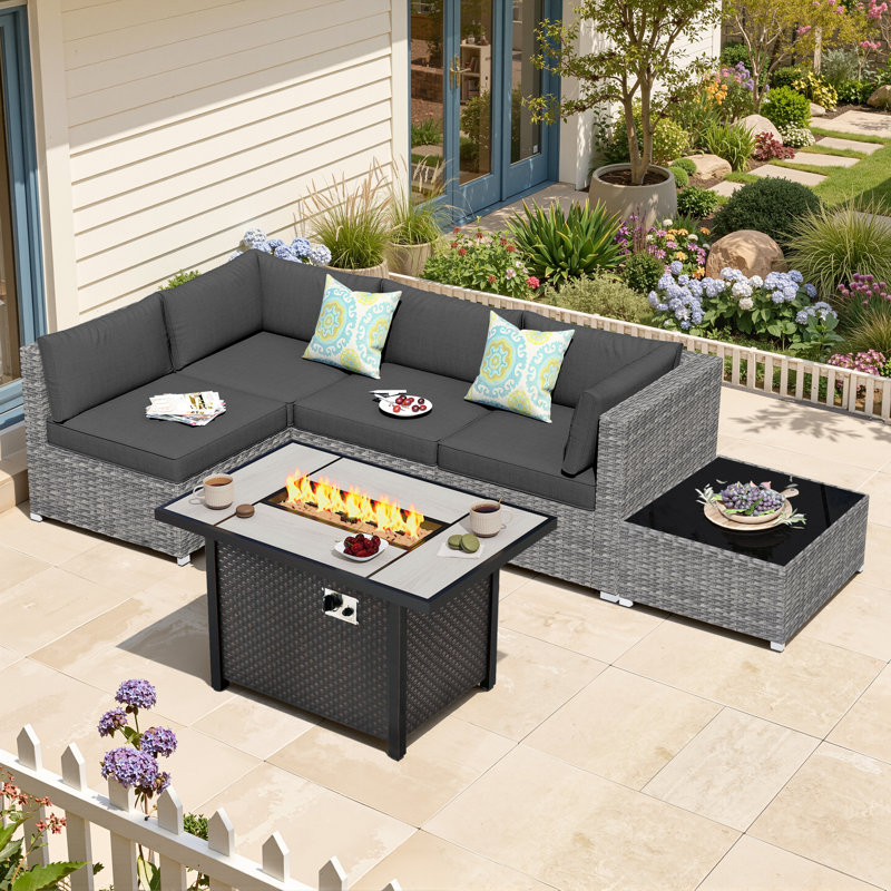 Polyethylene (PE) Wicker 4 - Person Seating Group with Cushions, Yes, Black