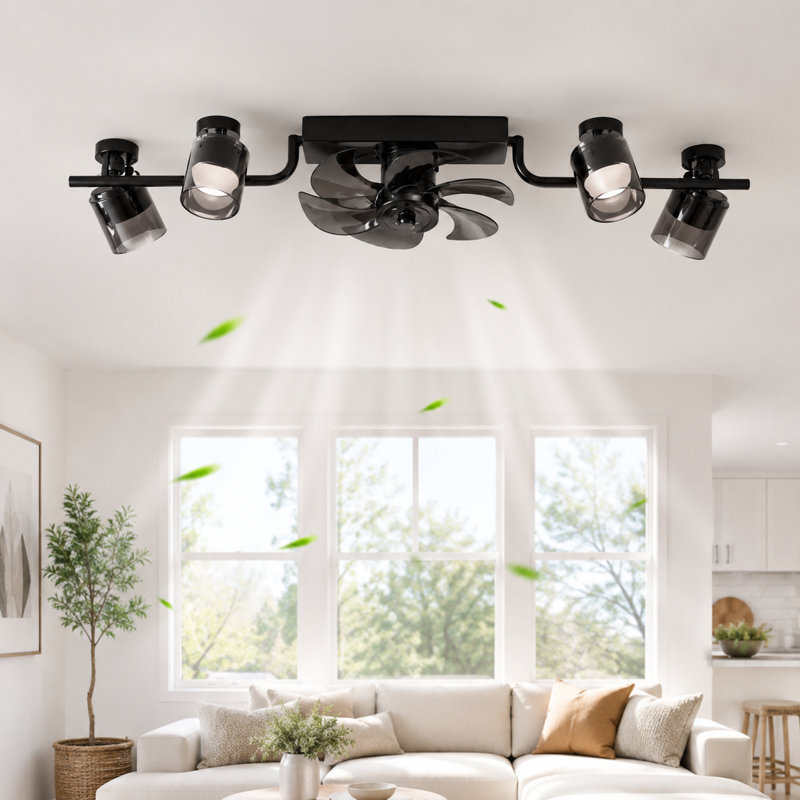 39.37" Dimmable Reversible Ceiling Fan With LED Spotlights And Remote Control And APP, Black