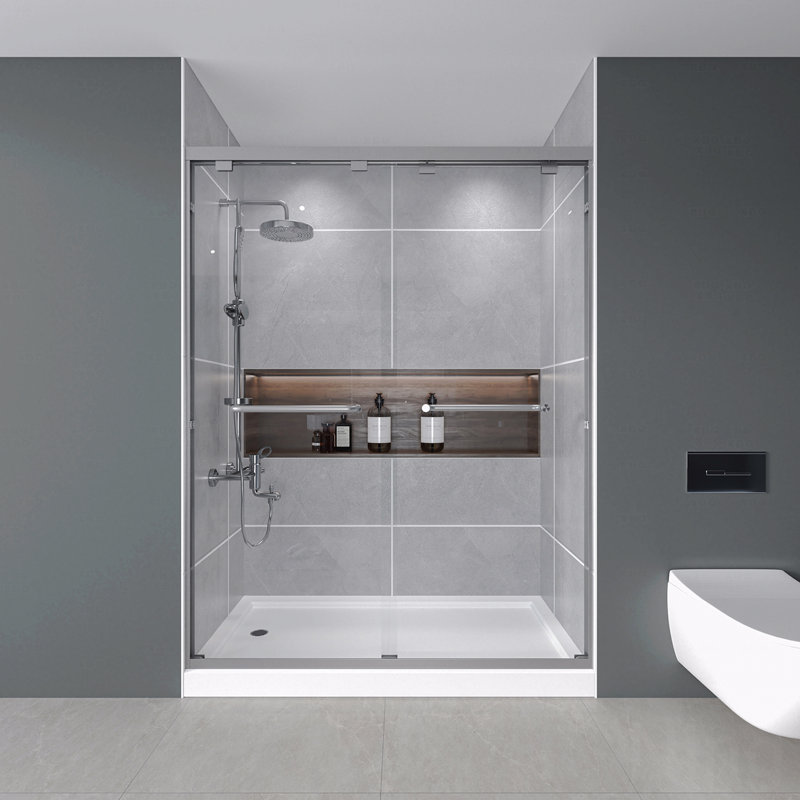 Porte de douche à double coulissement de 56 à 60 po x H 72 po, verre trempé de 1/4 po (6 mm), Nickel brossé