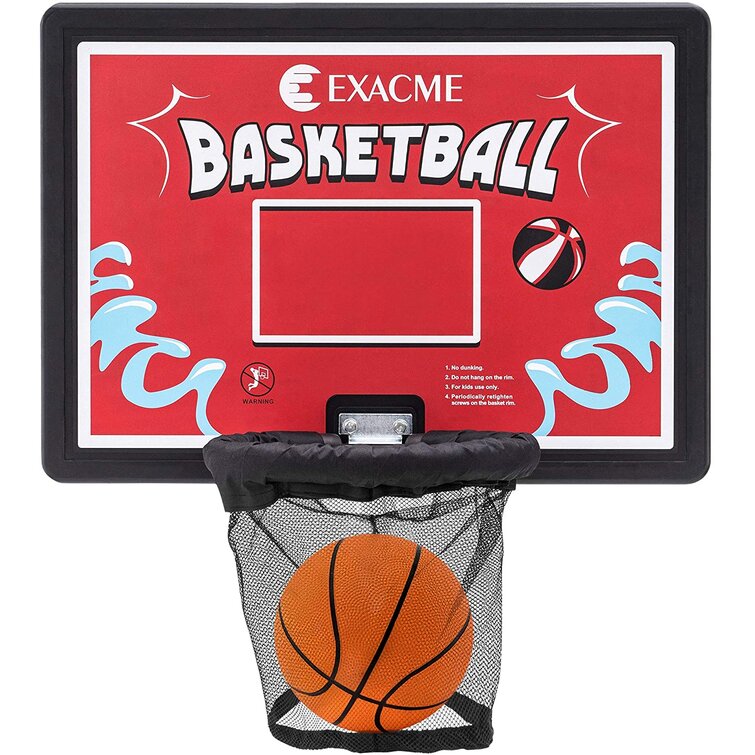 ExacMe Trampoline Basketball Hoop and Ball for Kids, Rectangle Backboard, Red