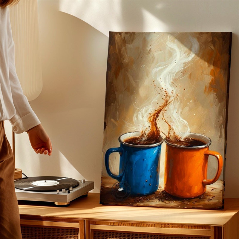 Tasse à café, tasses orange et bleues, café, impression sur toile, décor de cuisine, décoration murale de galerie, œuvre d'art élégante, pour canapé-lit, vestibule, entrée, loft