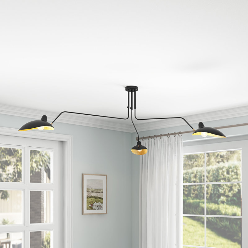 Rancourt 3-LIght Black Finished Long Arms  Dimmable Classic  Semi-Flush Mount Light Fixture