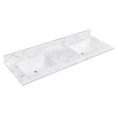 60" Engineered Stone Double Bathroom Vanity Top With Sink