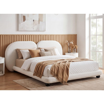 Extra Thick Upholstered Platform Bed Frame with Luxury Split Headboard, Easy Assembly, White,King