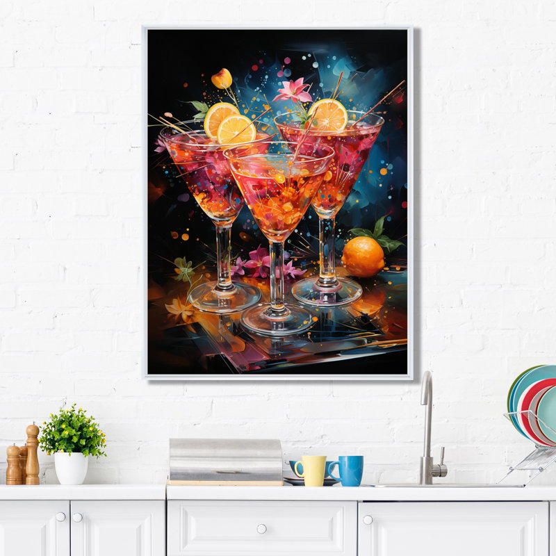 Louvene Cocktail Cocktail Confetti II - Art mural de cocktails, H 40 po x l 30 po x P 1,5 po, Cadre flottant blanc