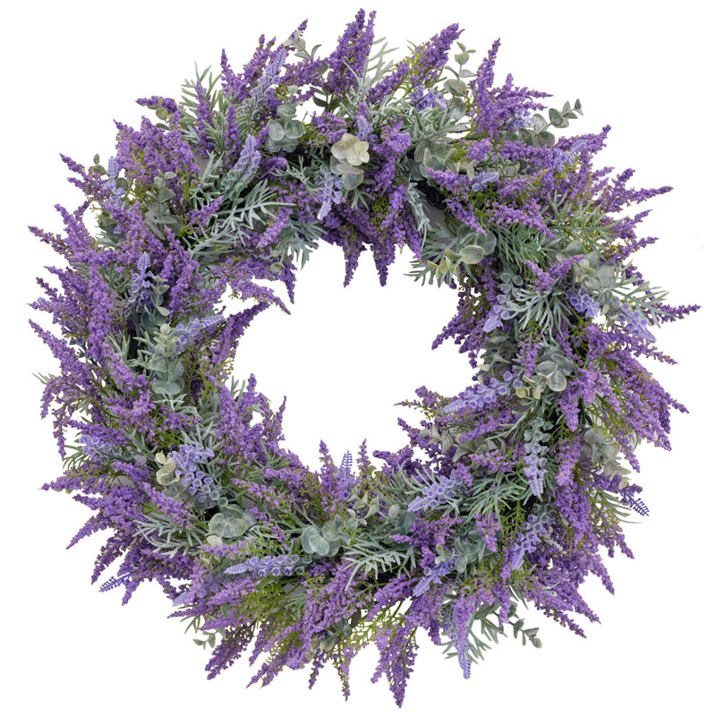 20" Fake Lavender Flowering Wreath for Home Front Door Porch Hanging Decor