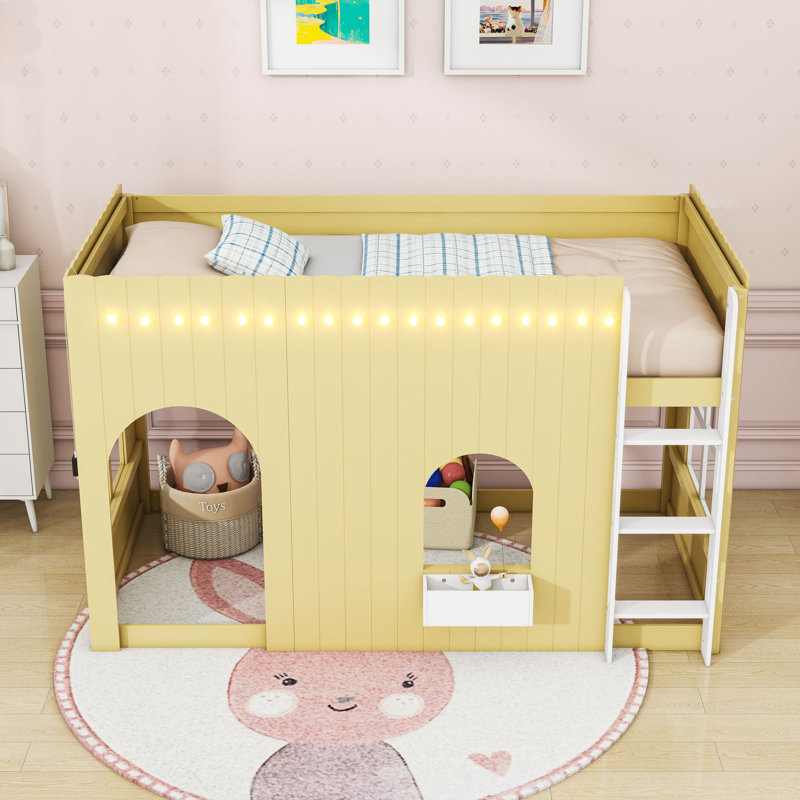 Lit mezzanine de style champêtre avec éclairage chaleureux intégré et espace de jeu polyvalent, Twin, Primrose Yellow