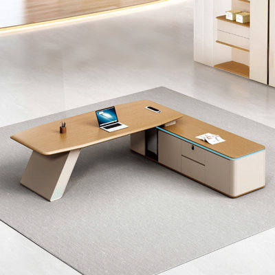 Bureau 78,74 po moderne en forme de L à panneau de particules brun