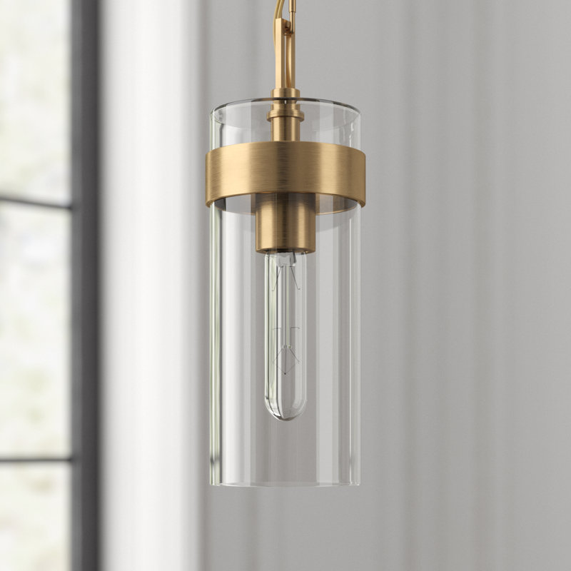 Ian K. Fowler Presidio Petite Pendant, 15.75" H x 6.5" W x 6.5" D, Rubbed Antique Brass, Clear