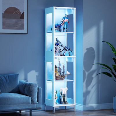 Vitrine 67 po en verre moderne avec tablettes réglables, lumières DEL RVB et télécommande, solution de rangement pour petits espaces