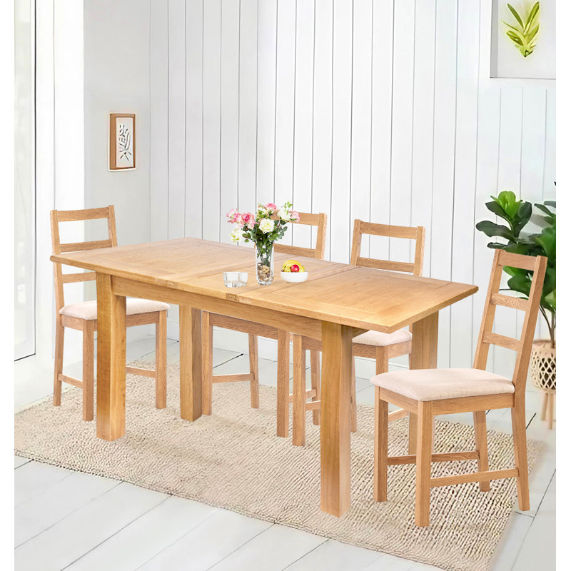 4 - Person Extendable Solid Oak Dining Set, Beige