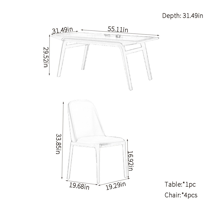 Modern simple home rock plate dining table sets, 29.52"H x 55.11"L x 31.49"W