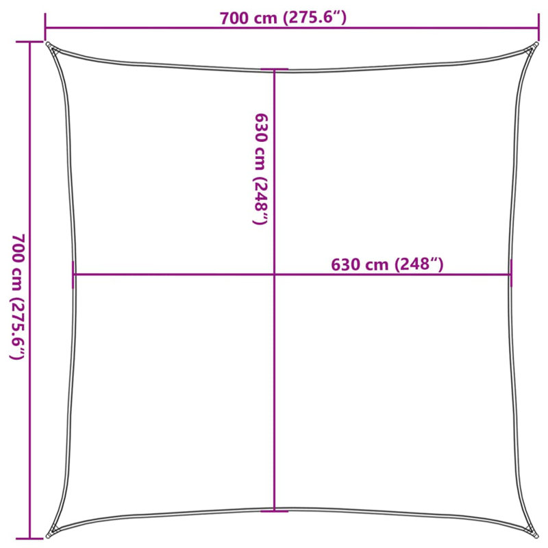 7m x 7m Square Shade Sail, Grey