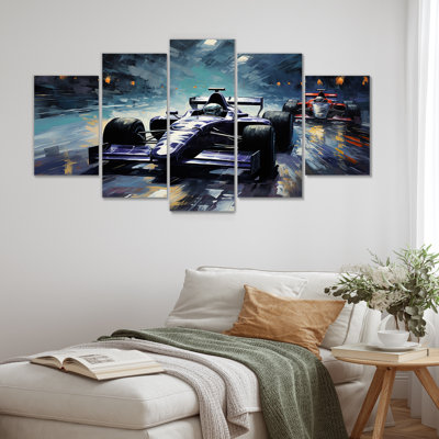Midnight Vintage Race Car 1950S On Race Track II - Race Tracks Multipanel Wall Art Set