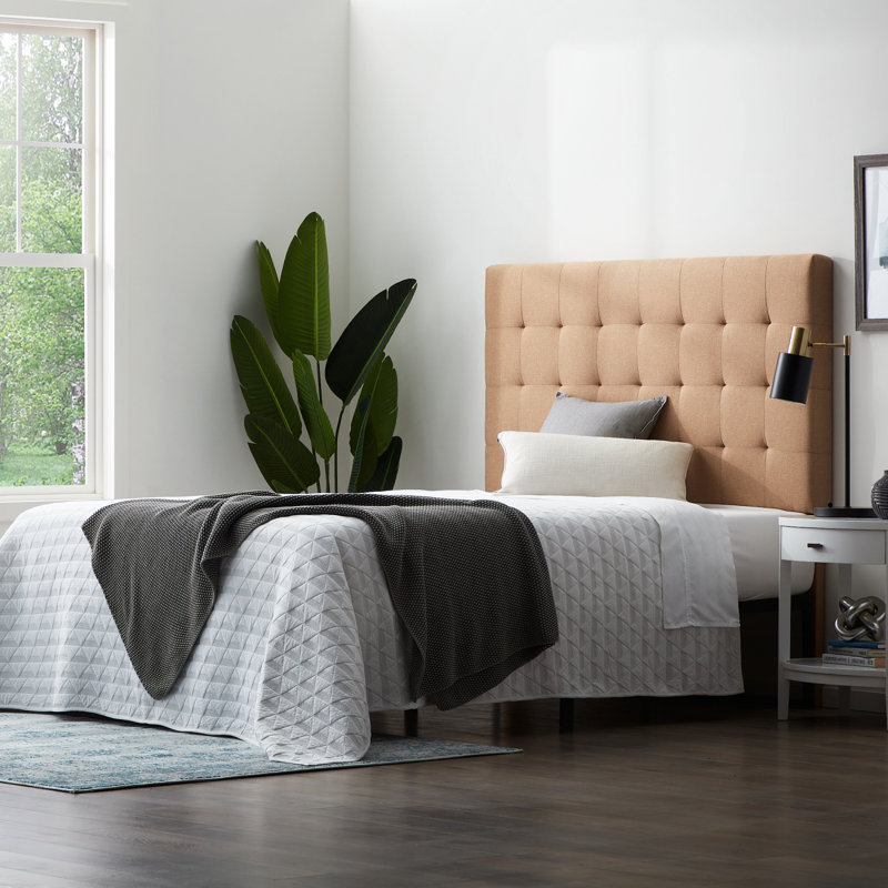 Lucid Rectangle Square Tufted Headboard, Queen, Beige, Beige, Queen
