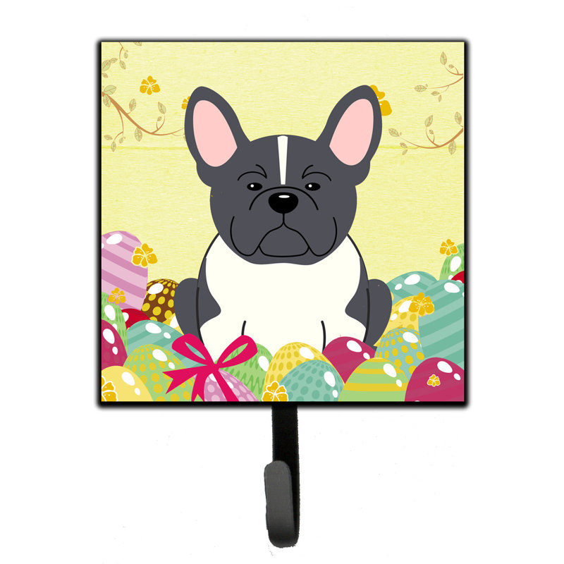 Mcelyea Metal Wall Organizer with Key Hooks, French Bulldog, Yellow/White