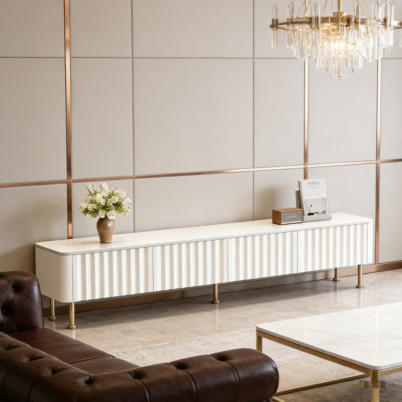 Meuble télé avec rangement Wave, H 17,32 po x l 78,74 po x P 11,81 po, Blanc