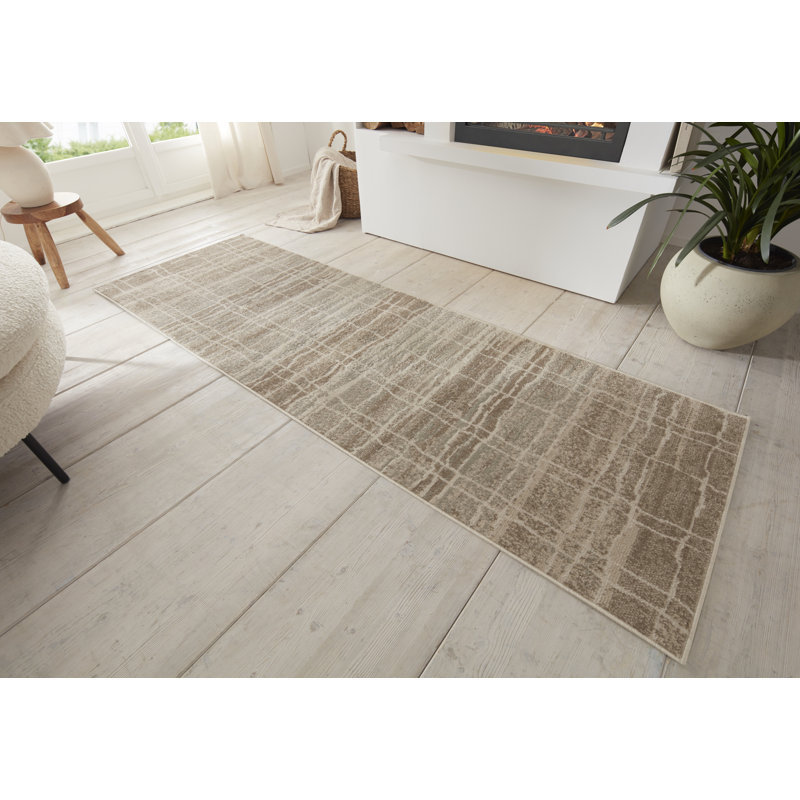 Machine Woven 100% Polypropylene Brown/Ivory Rug, Runner 80cm x 200cm