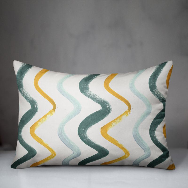 Coussin extérieur bleu et brun Squiggles, H 14 po x l 20 po, Bleu/doré