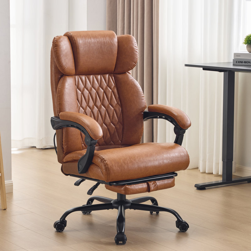 Fauteuil de bureau ergonomique ergonomique avec repose-pieds en cuir brun