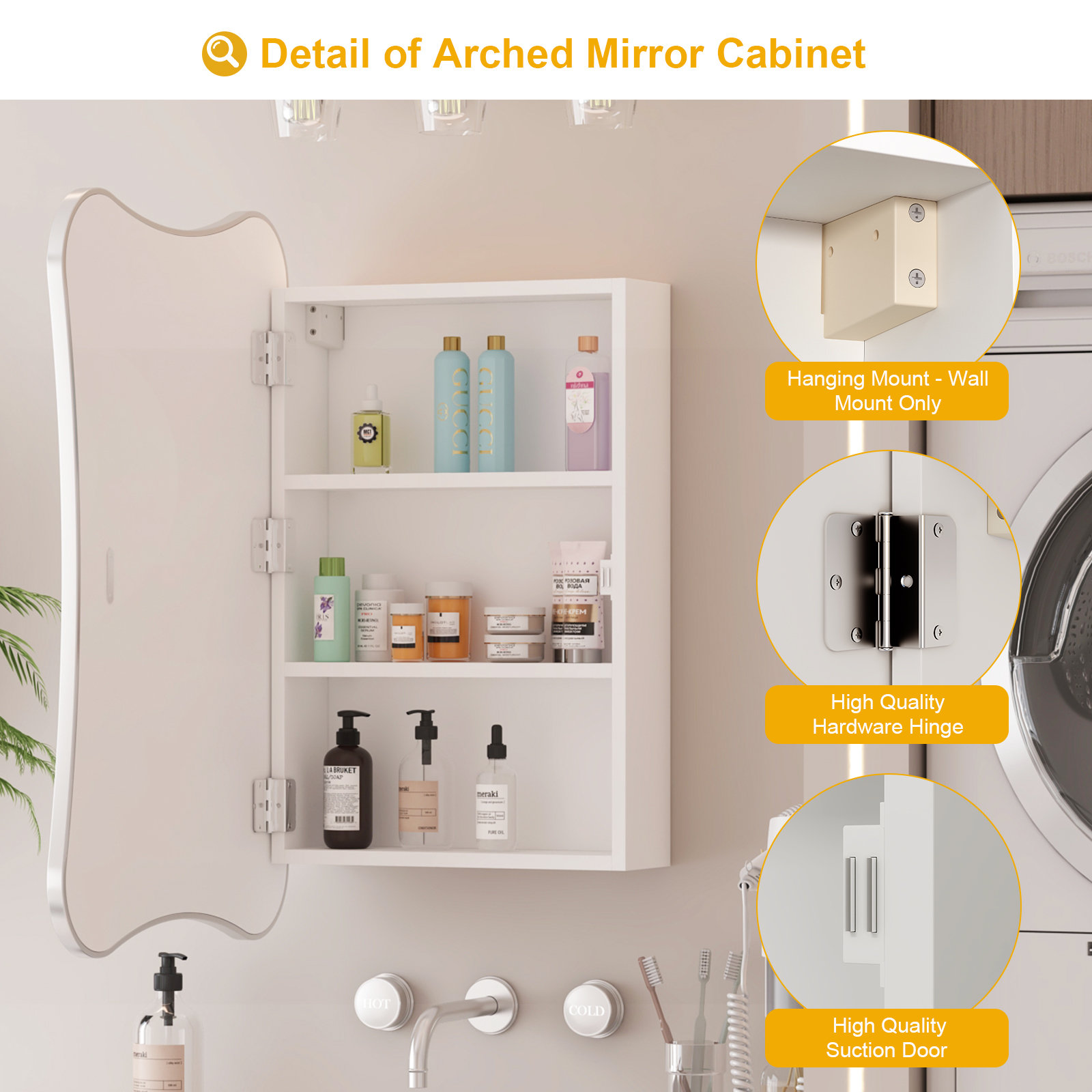 19.7'' W 29.9'' H Wall Mounted Required Frameless Medicine Cabinet Mirror 3 Fixed, Silver