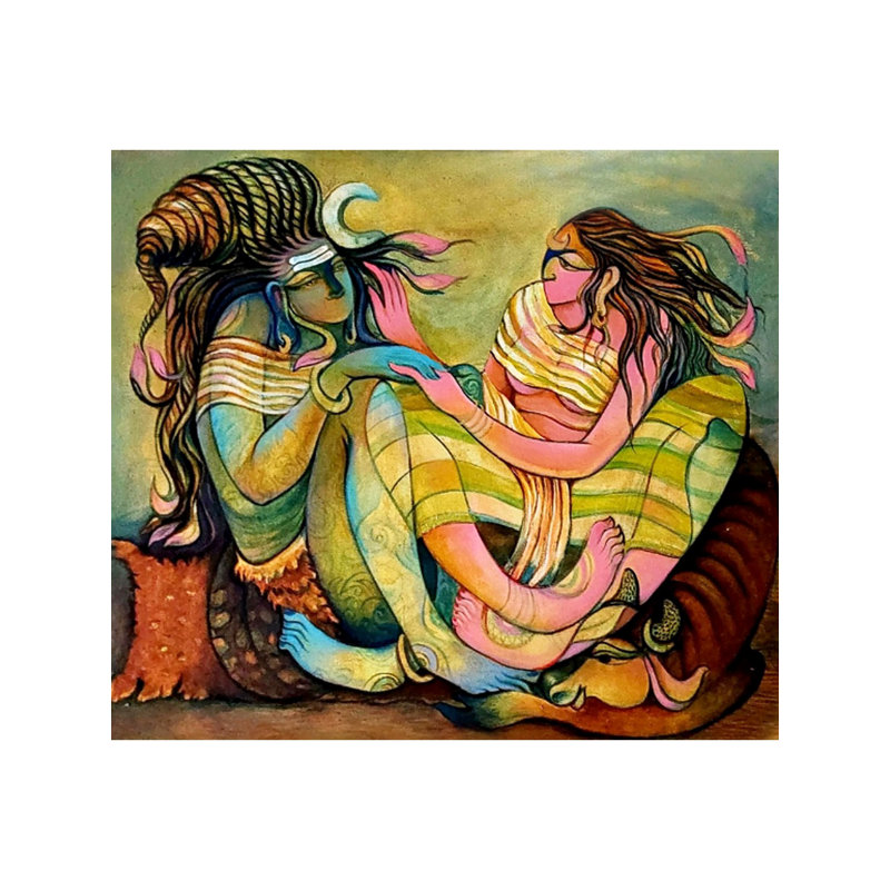 Conversation de Shiva et Shakti | Acrylique sur toile | Par Devendra S Potdukhe