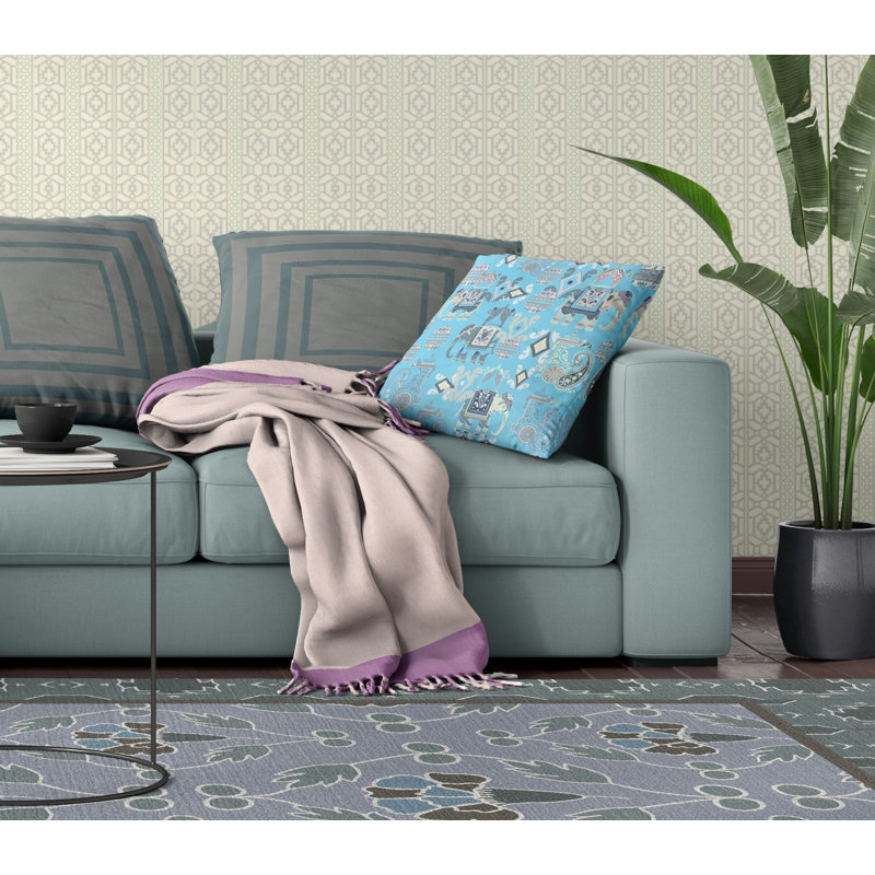  Housse de coussin carré et insert, H 18 po x l 18 po, Fermeture éclair, Bleu vif / gris