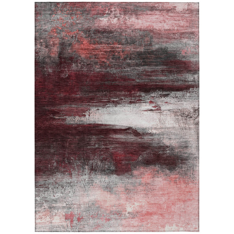 Machine Washable Indoor/Outdoor Xhevrie Merlot Rug, Rectangle 5' x 7'6"
