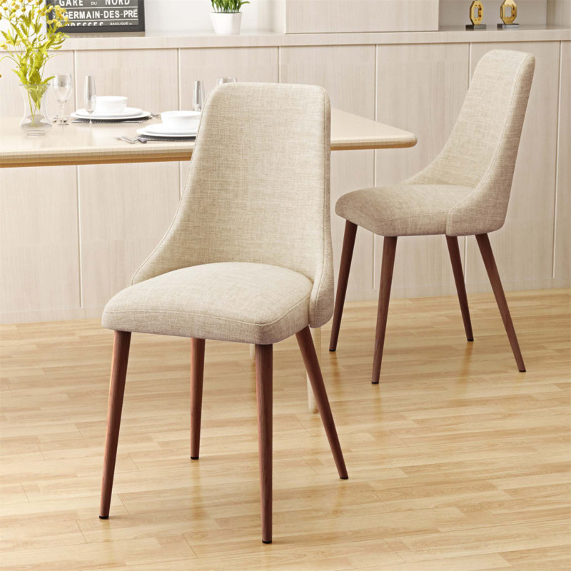 Chaises de salle à manger Mid-Century modernes en tissu sans accoudoirs, ensemble de 2, Brun, Blé