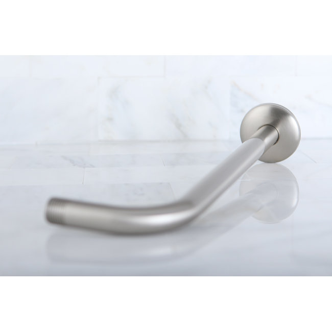 Kingston Brass Claremont 12-Inch J-Shaped Rain Drop Shower Arm with Round Flange, Brushed Nickel