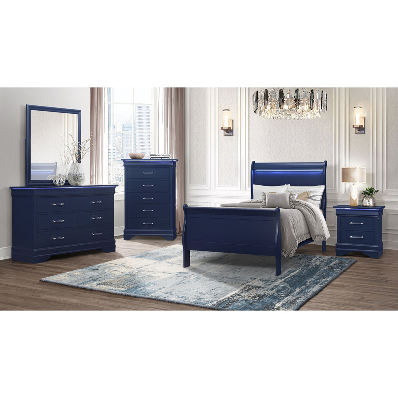 Ensemble de chambre à coucher, Bleu, Double