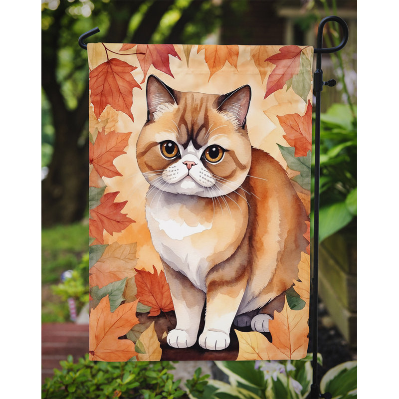 Chat en feuilles d'automne drapeau de jardin, Poil court exotique