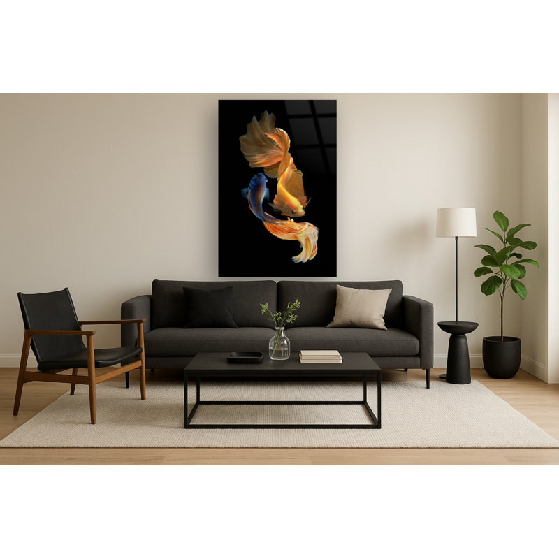 Art mural en verre trempé sans cadre Ying Yang Fish - 40 po x 60 po