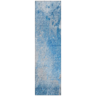 HomeRoots 8' Blue And Gray Abstract Washable Indoor Outdoor Runner Rug