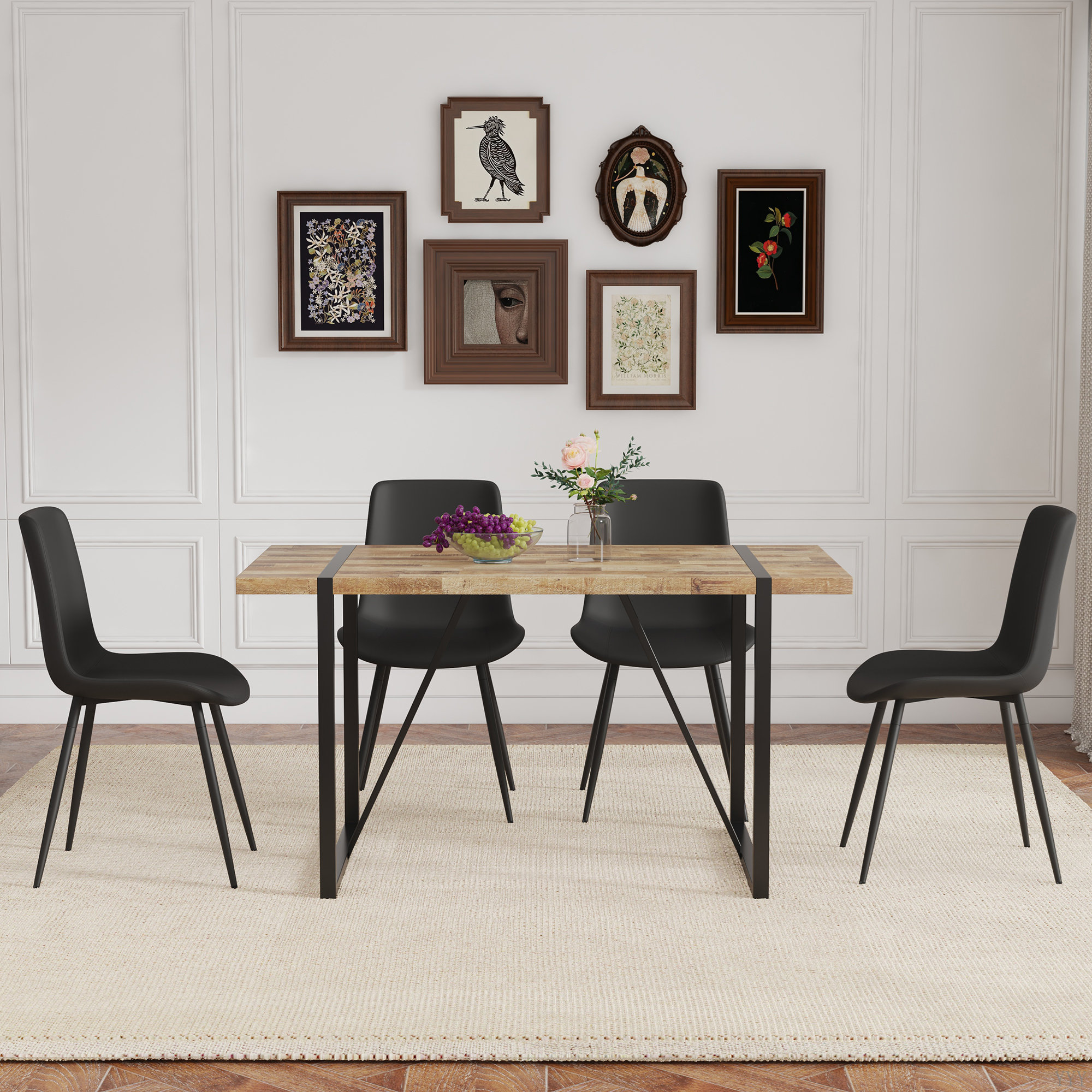 17 Stories Table And Chair Set.A Minimalist Retro Rectangular Dining ...