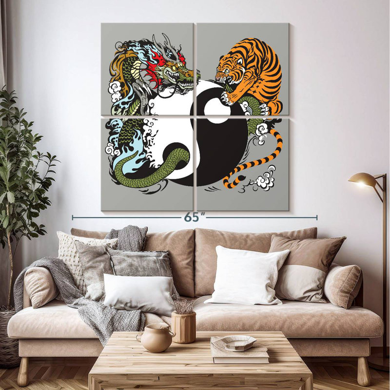 Dragon et tigre Yin Yang, H 50 po x l 50 po