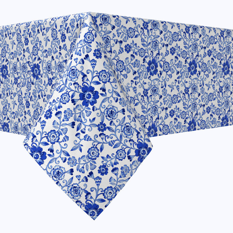 Rectangular Tablecloth, 100% Cotton, 52X104", Watercolor Flowers On Vines Blue, 84" L x 60" W