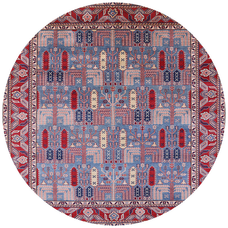 Tapis oriental rouge et bleu, Rond 6 pi