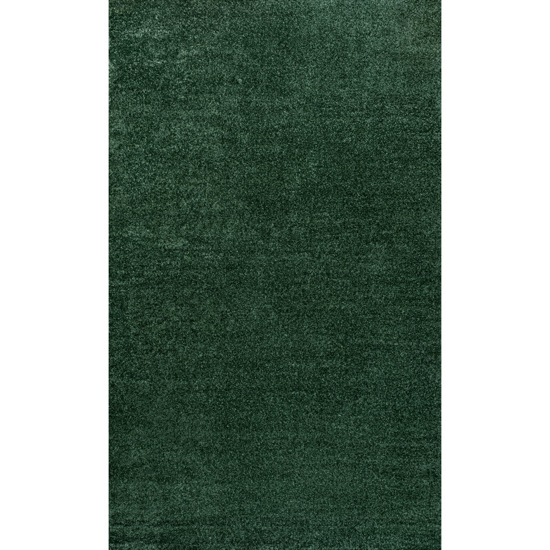 Asahi Solid Low-Pile Emerald Rug, Rectangle 6'2" x 9'