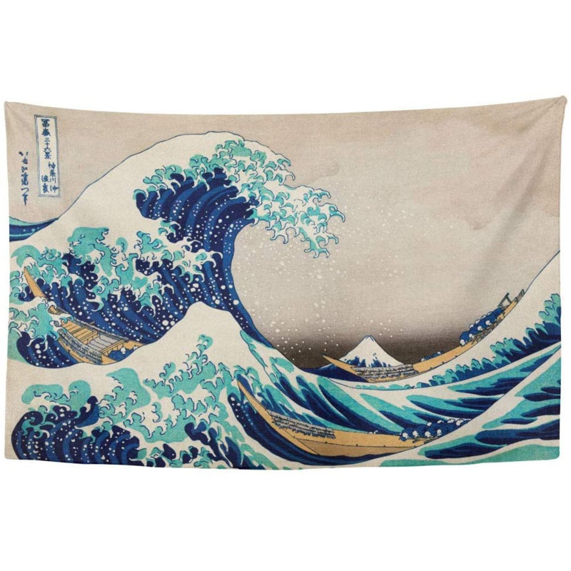 Tapisserie en polyester Great Wave Kanagawa avec accessoires de suspension inclus