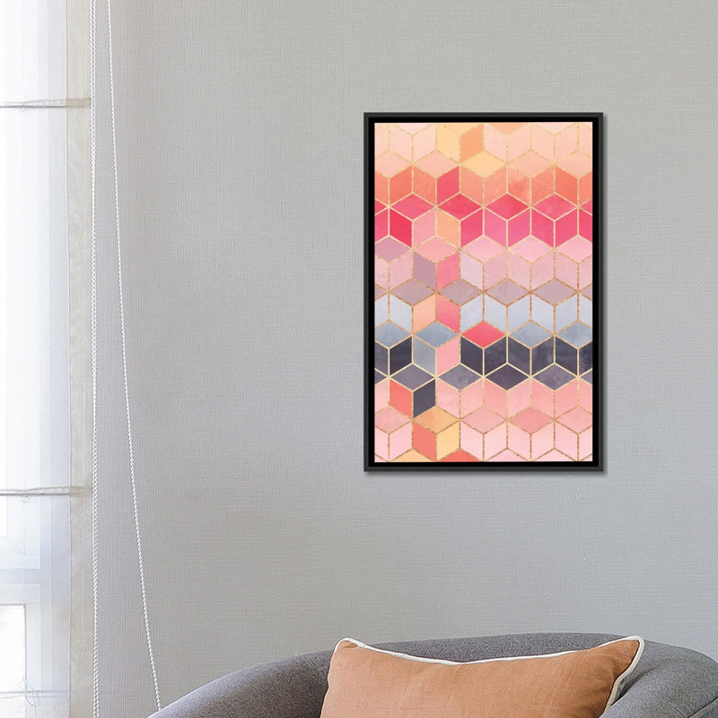" Happy Cubes " by Elisabeth Fredriksson, 26" H x 18" W x 1.5" D, Black Framed Canvas, No Mat
