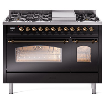 ILVE Nostalgie II Series 48 inch Dual Fuel Range with 8 Sealed Burners, Griddle (Glass Door)