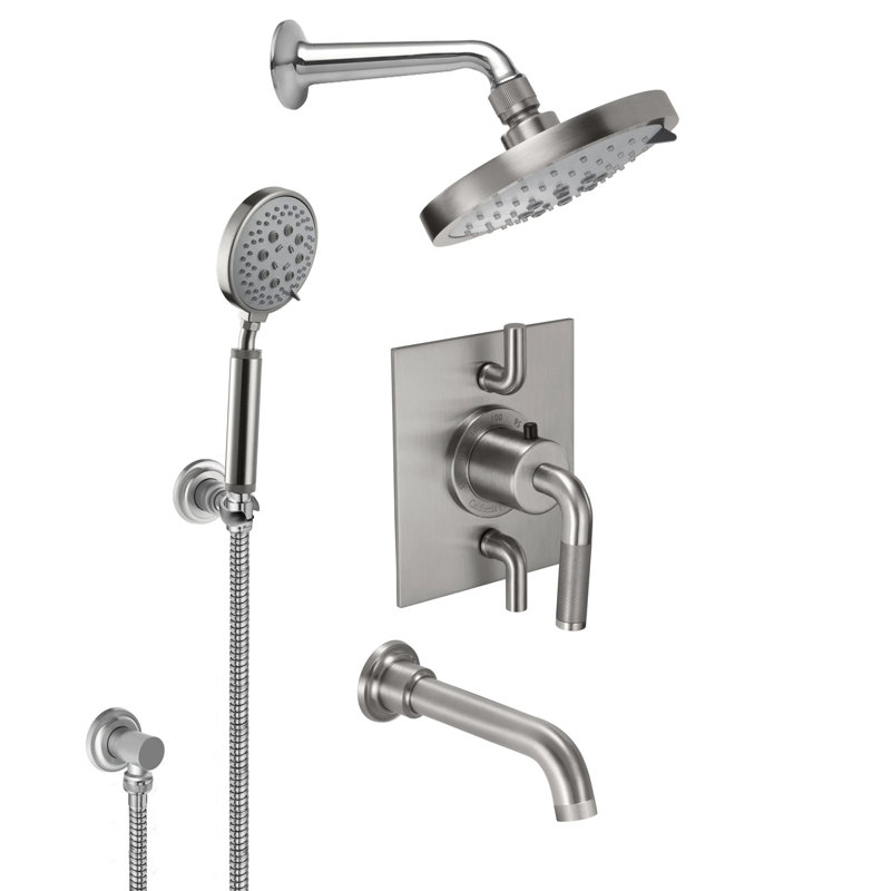 Descanso 2.5 GPM Styletherm Thermostatic Complete Shower System with Handshower Hook and Tub Spout, Satin Nickel, 2.5 GPM