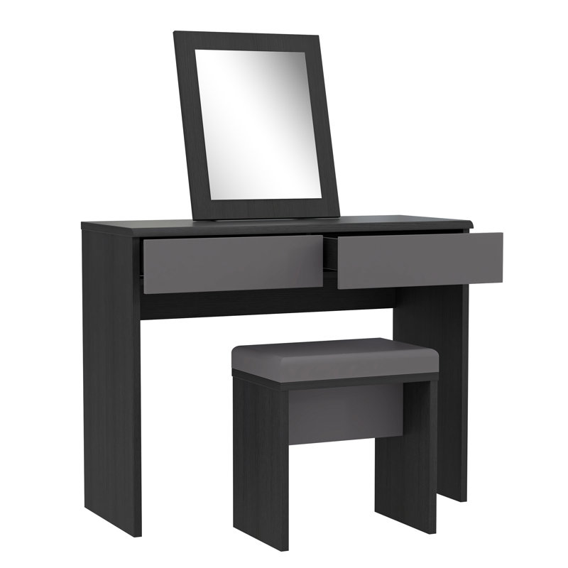 Violette Dressing Table with Mirror, Grey/Black Oak