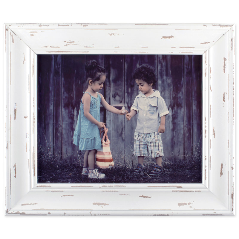 Syrna Wood Beveled Picture Frame, Distressed White, 8" x 10"